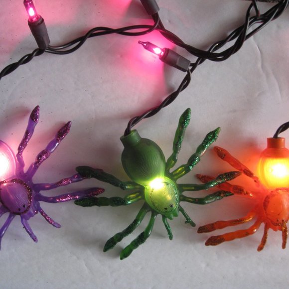 2 Halloween 12 Spider String Lights Blow Mold Decorations 11 ft & 2 Orange Minis - Picture 11 of 16